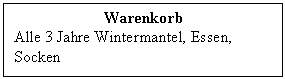 Text Box: Warenkorb
Alle 3 Jahre Wintermantel, Essen, Socken
